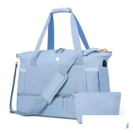 Outdoor Bags Lu Women Sports Gym Bag Nylon Two-Piece Set With Shoe Compartment Large Portable Weekend Fitness Training Handbag Drop De Dhqj2