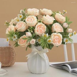 Decorative Flowers Artificial Rose With Stem 7 Heads Non-withering No Watering Wedding Po Props Realistic Faux Flower Bouquet Home