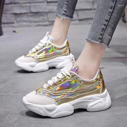 Fitness Shoes Women Thick Bottom Platform Sequin HiP HOP Dance Sneakers For Student Vulcanize Gold Silver Casual