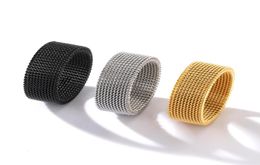 Whole 20pcs lot Band Rings Gold Silver Black 8mm Mesh Wide Face Variable Shape Titanium Steel men039s jewelry8588766