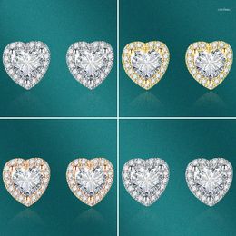 Stud Earrings 2024 Fashion 925 Silver Micro-Set Heart-Shaped Pierced Exquisite Women Romantic Gift