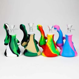Newest Colorful Recycle Silicone Bong Pipes Kit Hookah Waterpipe Bubbler Glass Filter Handle Bowl Portable Dry Herb Tobacco Cigarette Holder Smoking Handpipes DHL