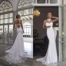 Riki Dalal 2024 Sexy Wedding Dresses Mermaid Open Back High Neck Illusion Bridal Gowns Lace Appliques Fit and Flare Mermaid Wedding Dresses