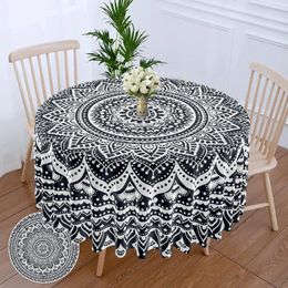 Table Cloth Round Tablecloth 160CM Mandala Black White Polyester Cover Circular Covers For Dining/Table/Wedding