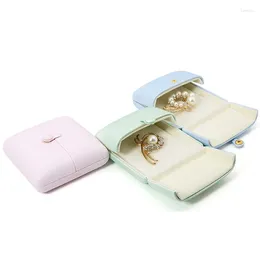 Jewellery Pouches Button Storage Box Portable Travel Earrings Ring Brooch Organiser Display PU Leather Solid Mini Joyero