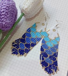 Dangle Earrings Beaded Hand Knitting Geometric Fashion Minimalist Rhombus Puzzles Bohemian Alloy Tassels Rice Bead