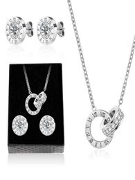 Vcorm Luxury Roman Numeral Necklace Earrings Set for Women Fashion Stainless Steel Crystal Stud Earring Wedding Jewellery Gift Box8133725