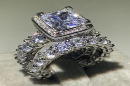 Victoria Stunning Luxury Jewelry Couple Rings 925 Sterling Silver Princess Cut White Topaz CZ Diamond Party Women Wedding Bridal R4967769