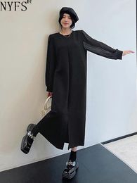 Casual Dresses NYFS 2024 Autumn Korea Woman Dress Vestidos Robe Elbise Loose Plus Size Patchwork Pleated Long Sleeves