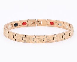 Stainless steel women Jewellery magnet 4 in 1 element health bracelet Water ripple character pattern bracelets plated IP rose gold2016968