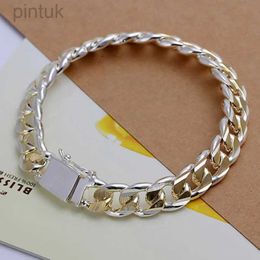 Chain 925 Sterling Silver Colourful 10 MM Sideways Cuban Chain Mens Womens Wedding Bracelet Fashion Charm Birthday Gift d240419