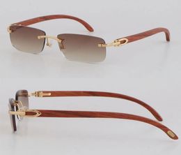 New Blue Wood Sunglasses for Women Fashion Style Metal Rimless Male Female Adumbral Man Woman Frames Square Original Wooden Sun Gl6228414