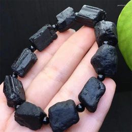 Link Bracelets 13MM Natural Raw Black Tourmaline Bracelet Women Charm Simple Circle Strand Bangle Yoga Energy Wrist Jewelry 1PCS