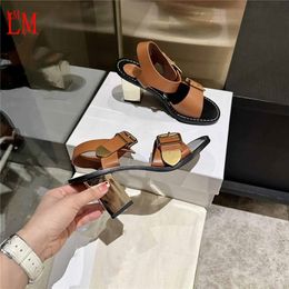 Luxury designer See By Block Heel Leather Strap Close Sandals Tan Carla Strappy Heeled Sandals Exotic Mix slide Slippers Shoes With Box