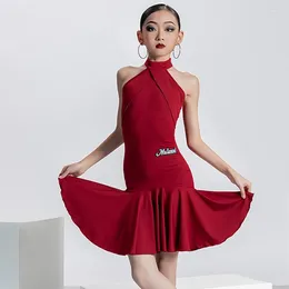 Stage Wear Halter Latin Dance Dress For Girls Red Black ChaCha Dancing Performance Children Samba Salsa Tango Practice Clothing YS3136