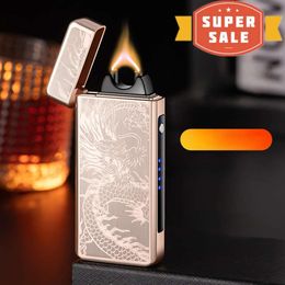 Hot Sale Metal Windproof Pulse Large Flame Plasma Lighter USB Electric Lighter LED Display Power Portable Lighter High-end Gift