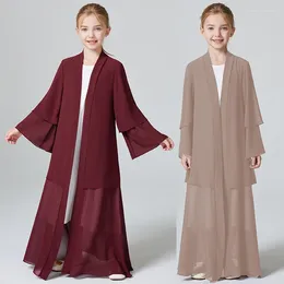 Ethnic Clothing Ramadan Muslim Kids Girls Abaya Solid Long Kaftan Enfant Robe Dress Kebaya Clothes For Gift (Without Hijab)