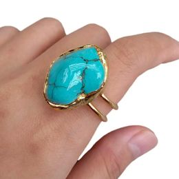 Big Blue Turquoise Rings Fashion Gold Plated Stone Ring 240419