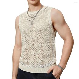 Men's Tank Tops Streetwear Vest Thin Hollow Out Mesh Knitted Tanks Men Polyester S-2XL Sexy Summer Sleeveless Top Brand