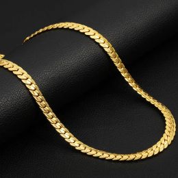 Chains Hot Sale Antique Flat Snake Chain Necklace 4/7mm 14k Yellow Gold Choker Long Chains For Women Men Jewellery