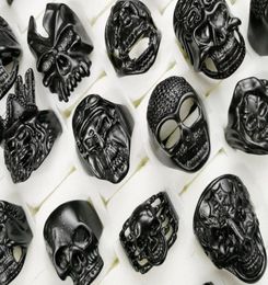 Promotion Mixed style Mixed size Gothic Skull Rings Men039s Black Skull Ring Punk Rings For Men s Fashion Jewellery in Bulk5147632