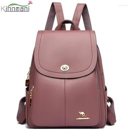 School Bags 2024 PU Leather Casual Backpack Girls Bag High Quality Ladies Travel Shoulder Fashion Simple Solid Colour