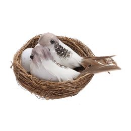 Realistic Feathered Artificial Craft Birds with Bird Nest Egg Handmade Nature Vine Garden Ornaments Lawn Decor 240416