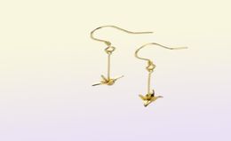 Moidan Fashion 925 Sterling Silver Cute Paper Crane Long Chain Drop Earrings for Women Girl Gold Colour Earrings Fine Jewellery 210616319604