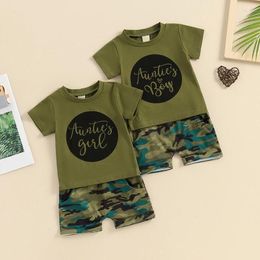 Clothing Sets Toddler Clothes Infant Baby Girl Boy Cotton Short Sleeve Letter Print Tops Drawstring Camouflage Shorts Outift