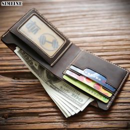 Wallets Simline 2021 Genuine Leather Wallet for Men Male Crazy Horse Cowhide Vintage Handmade Short Bifold Slim Men's Purse Card Holder