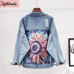 Women's Jackets Plus Size Streetwear Print Clothing Denim Jacket Coat Spring And Autumn Diamonds Hole Female Casual Loose Outerwear