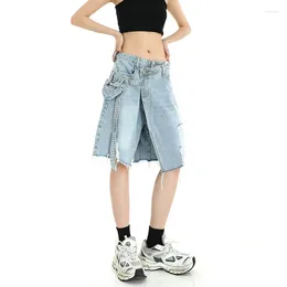 Women's Shorts Clothing Blue Jean High Waist Vintage Y2K Casual Fashion Streetwear Cargo Denim Sexy Pants Ladies Five Points