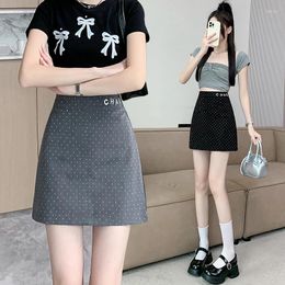 Skirts Drilling Pleated Mini Women High Waisted Non-glossy A Line Skirt Tie Streetwear Slim Casual Skinny Wrap Hip