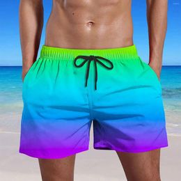 Men's Pants Gradient Beach Summer Shorts Drastic Elastic High Waisted Thin Trousers Pockets Outdoor Holiday Casual Pant For Men