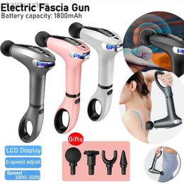 Electric massagers 2023 Touch LCD Pistol Muscle Massage Gun Electric Body Massage Gun with replaceable head extension handle Y240425