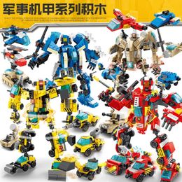 BLOCX TOYS 8 IN 1 356PCS Armed Forces Car Robot Blocks Toy Engineering firefighting military shape-shifting robots 240412