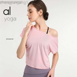 Desginer Alooo Yoga Aloe Shirt Clothe Woman Originshort Sleeved T-shirt Women Top Up Off Shoulder Breathable Quick Drying Fabric for Fitness and Exercise