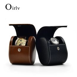 Oirlv PU Leather Watch Storage Gift Box with Velvet Insert Brown/Black Portable Watch Bag Travel Watch Organiser with Button 240416