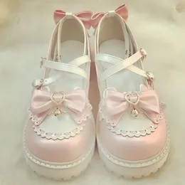 Dress Shoes Ankle Buckle Strap Sweet Sandals Women Japanese Style Bow Kawaii Chic Round Toe Summer College Cute