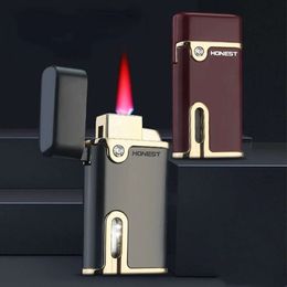 Baicheng Windproof Vision Butane Without Gas Metal Lighter Classic Cold Light Red Flame Lighter Men's Gift Cigarette Accessories