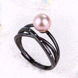 Cluster Rings 925 Sterling Silver Ring Jewelry For Women Freshwater Pearl Black Fashion Pure In Sale Free Delivery
