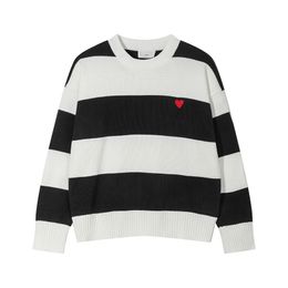 Spring and Autumn New Love Embroidered Striped Women's Sweater Clothing Pullover Retro Sweater Winter Loose Pullover Y2k Harajuku Men's Top Street Clothing