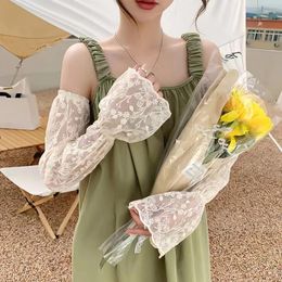 Knee Pads Sunscreen Sleeves Long Fingerless Summer Lace White Hollow Arm Sleeve Elastic Mesh Tulle Mittens Covered Gloves