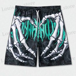 Men's Shorts 2024 Summer Classic Skull Beach Short Pants New Fashion Skeleton Hand Print Men Women Gym Shorts Quick Drying Trunks Ice Shorts T240419