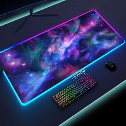 Mouse Pads Wrist Rests Nebula RGB Mouse Pad Purple Space Rubber Large LED Lighting Mousepad Galaxy Colourful Luminous Gaming Desk Mat Big Mouse Pad XXL Y240419