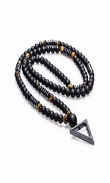 New Design Long Necklace 8MM Tiger Stone Bead Black Men039s Hematite Triangle Pendants Necklace Fashion Geometry Jewellery Gift4032820