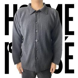 Men's Casual Shirts Miyake Original Pleated Lapel Long-sleeved Shirt Men Women Three-dimensional Sleeve Loose Jacket Blouse Coat Man