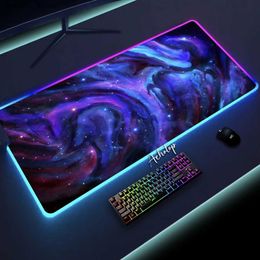 Mouse Pads Wrist Rests Purple Nebula Large RGB Mouse Pad For PC Gamer Non-Slip Rubber Gaming LED Mousepad Galaxy Space Table Carpet Desk Mat Backlit XL Y240419