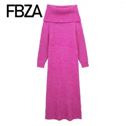 Casual Dresses FBZA Women Fashion Wrap Collar Knit Sweater Dress Sexy Long Sleeve Pink Evening Chic Female Vintage Mujer