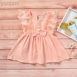 Girl's Dresses Summer Baby Girls Dress Solid Sweet Lace Princess Sleeveless Dress Infant Cotton Soft Breathable Casual Dress Newborn Gift 6-24M d240419